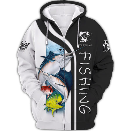 Fishing Custom Shirt Fisher 3D Zipper Hoodie Fishing Make Me Happy Bla