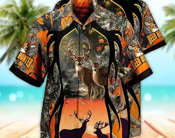 Unisex 3D Deer Hunting Camo Hawaiian Shirt For Men, Aloha