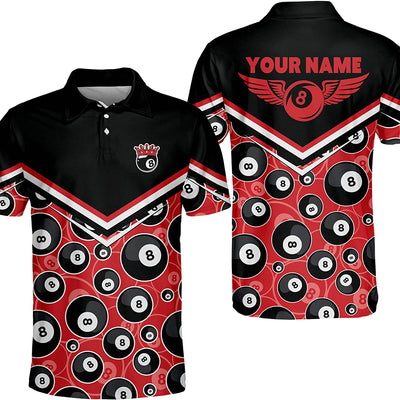 8 Ball King Red and Black Billiards Personalized 3D Polo Shirt, Custom Name Red Billiards Polo Shirt, Uniform Shirt For Billiards Team, Gift For Men