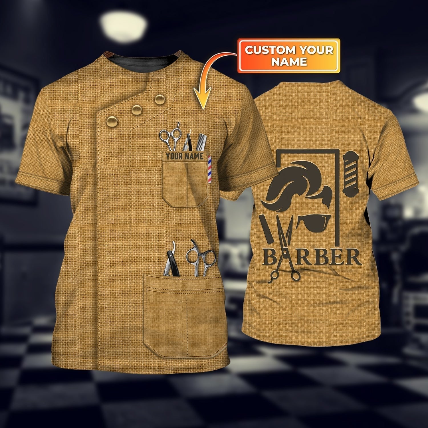 3D Full Printed Barber Polo Shirt Customized Name Barber Polo Shirt