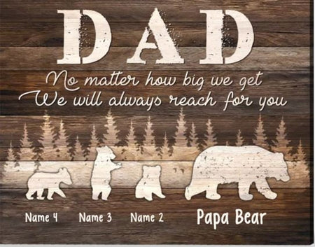 Personalized Papa Bear Canvas Wall Art, Father's Day Gifts, Canvas