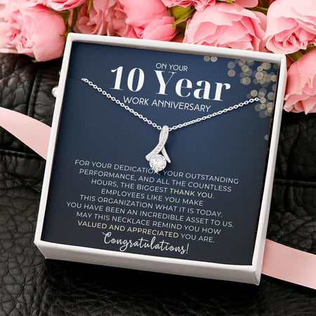10 Year Work Anniversary Appreciation Alluring Beauty Necklace, Employ